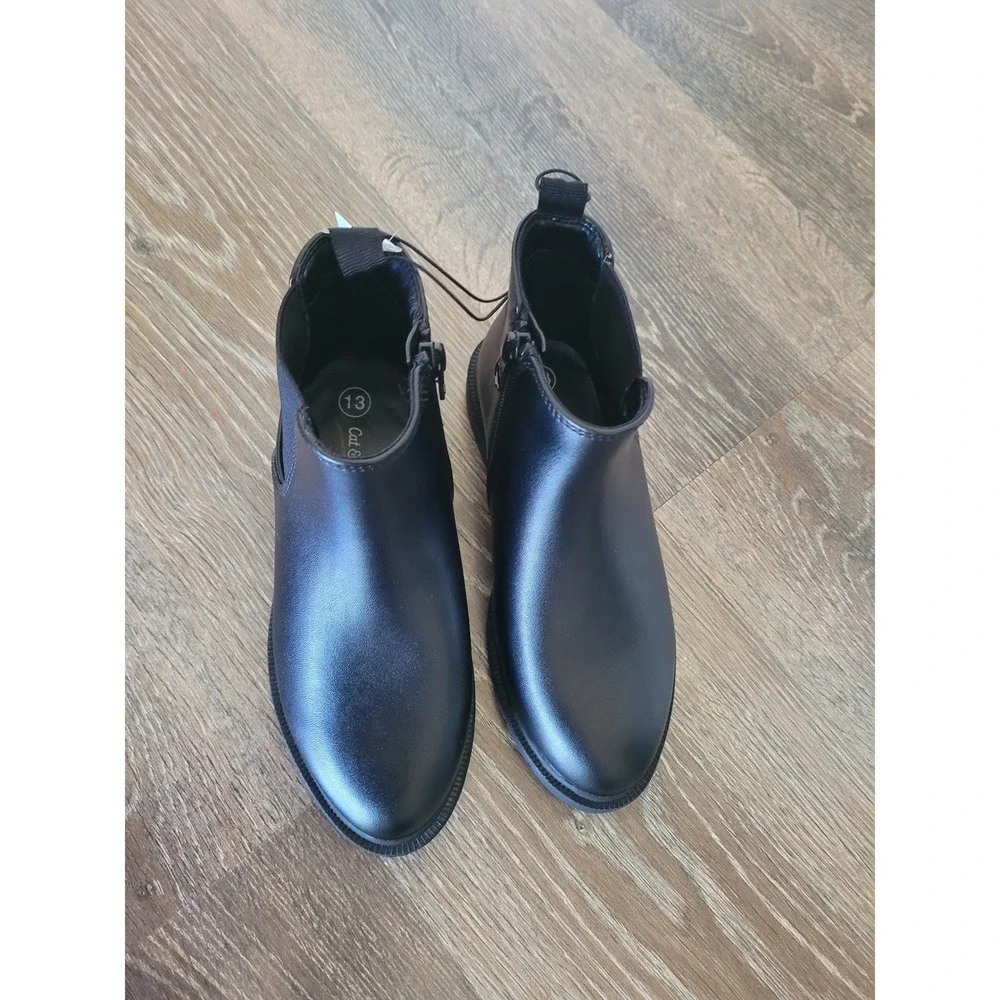 Cat & Jack Kids Black Faux Leather Chelsea Ankle Boots Side Zipper 13 NEW #5